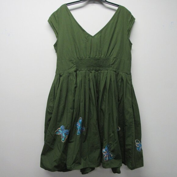 eShakti Custom Green Blue Butterfly Embroidered Fit & Flare Dress Plus Size 2X? - Picture 2 of 4